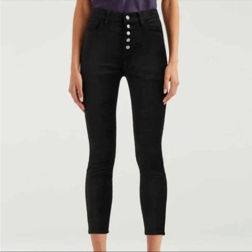 7 for All Mankind High Waist Ankle Skinny Black Velvet Jeans - Super skinny